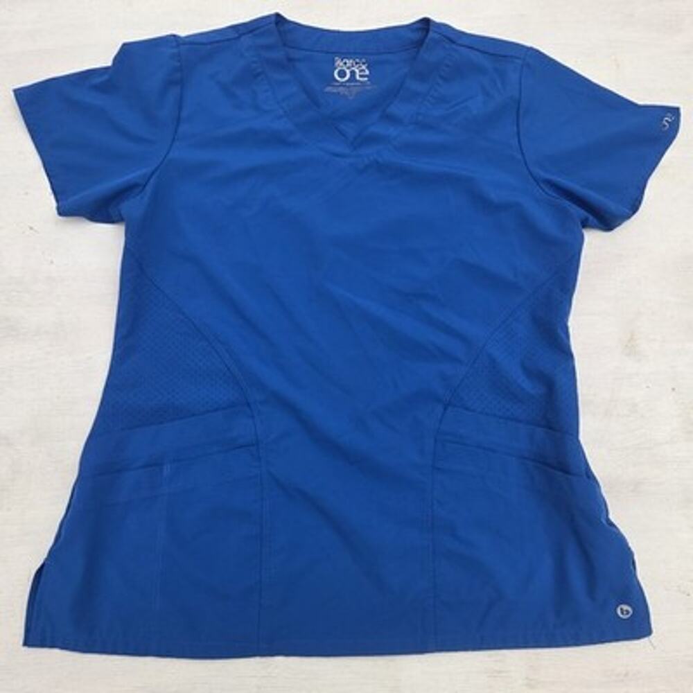 Barco One Scrub Top Size M Blue Short Sleeve V Neck Pockets